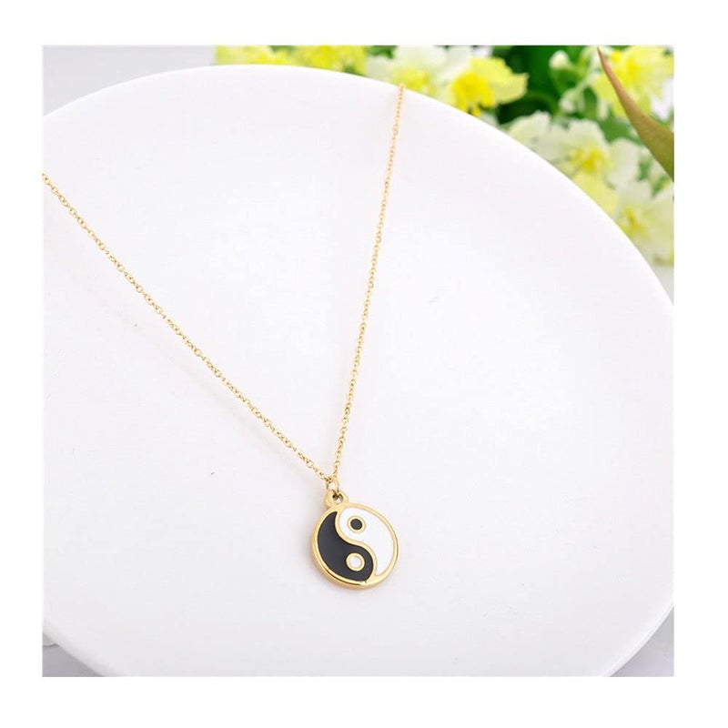 MANZHEN Yin Yang Necklace Black and White Balance Symbol Pendant Necklace (Gold) - Image 4